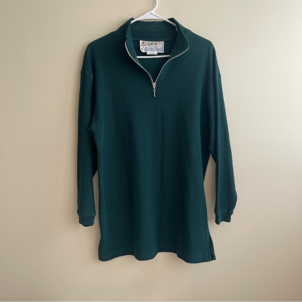 Golden Touch Women's Green Vintage Quarter Zip Pullover Sweater Size Medium